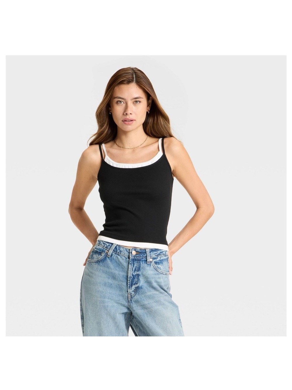 wild fable Black Tank with White Trim - Ribbed Scoop Neck
